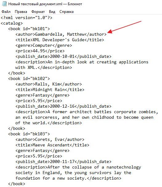 XML файл в Блокноте