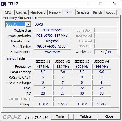 характеристики оперативной памяти в программе CPU-Z