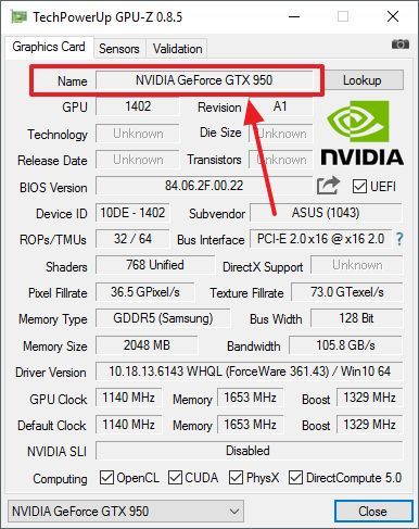 название видеокарты в GPU-Z