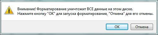 предупреждение об форматировании диска