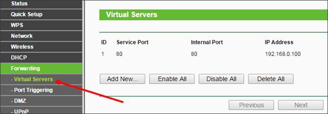 подраздел Virtual Server