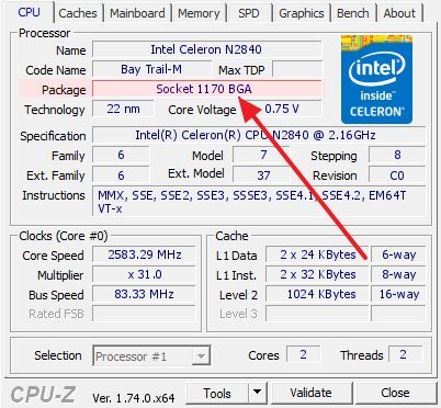 информация о сокете в программе CPU-Z