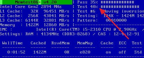 проверка памяти в программе Memtest86+