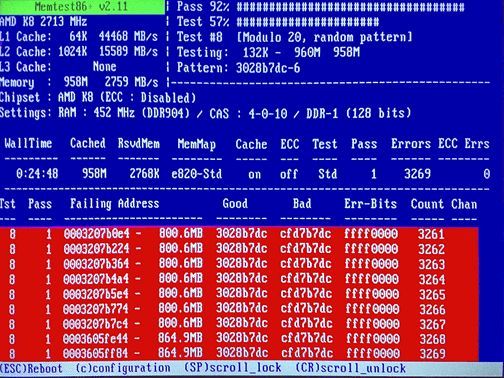 ошибки оперативной памяти в программе Memtest86+