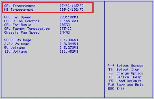 температура компьютера в BIOS