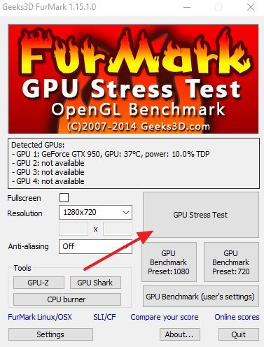кнопка GPU Stress Test