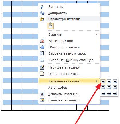 выберите пункт Выравнивание ячеек