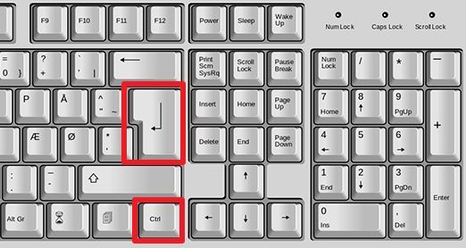 создание разрыва страницы с помощью CTRL+ENTER