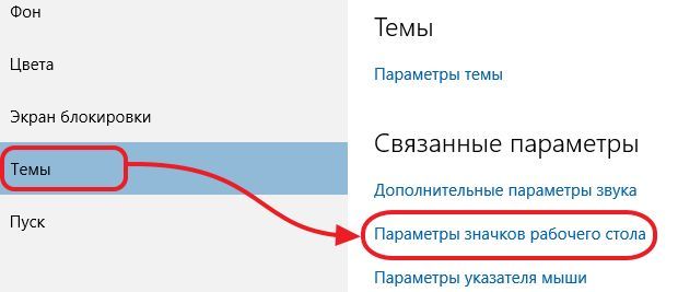 откройте подраздел Параметры значков рабочего стола