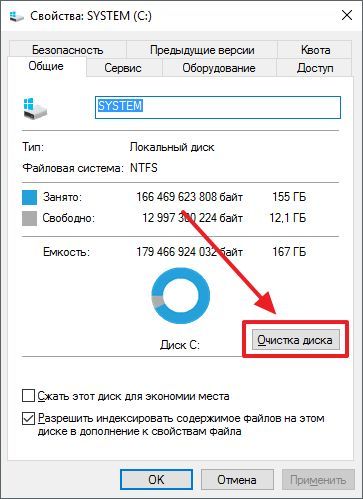 нажмите на кнопку Очистка диска