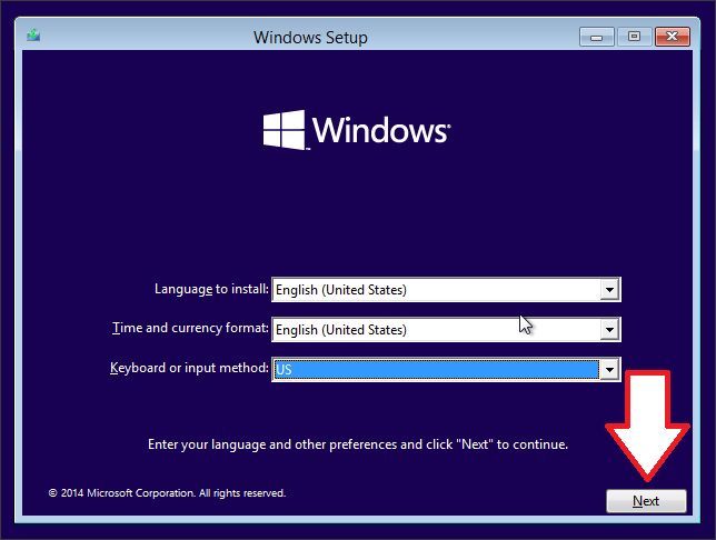 начало установки Windows 10