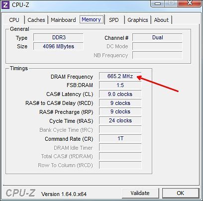 частота оперативной памяти в CPU-Z