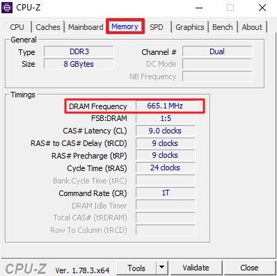 эффективная частота оперативной памяти на вкладке Memory