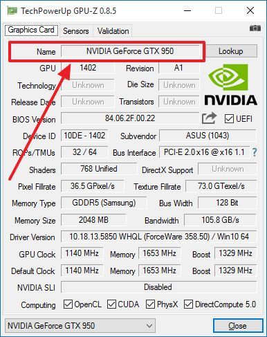 название видеокарты в GPU-Z