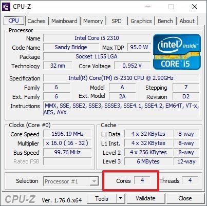 количество ядер в CPU-Z