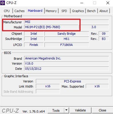 название материнской платы в программе CPU-Z