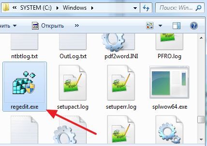 файл regedit.exe в папке Windows