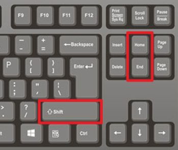комбинации клавиш SHIFT-Home и SHIFT-End