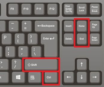 комбинации CTRL-SHIFT-Home и CTRL-SHIFT-End