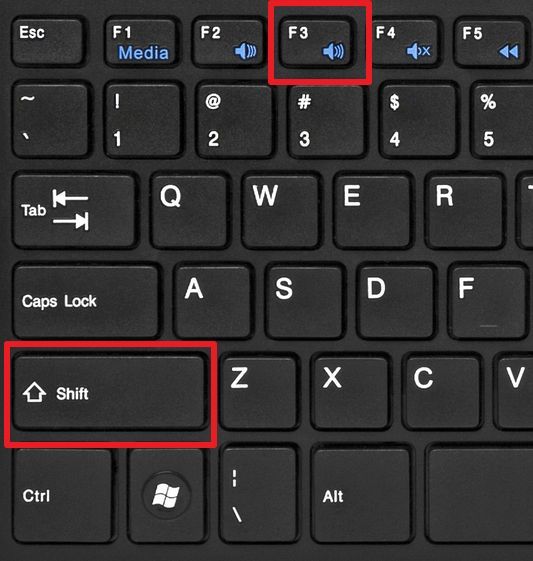 комбинация клавиш SHIFT+F3
