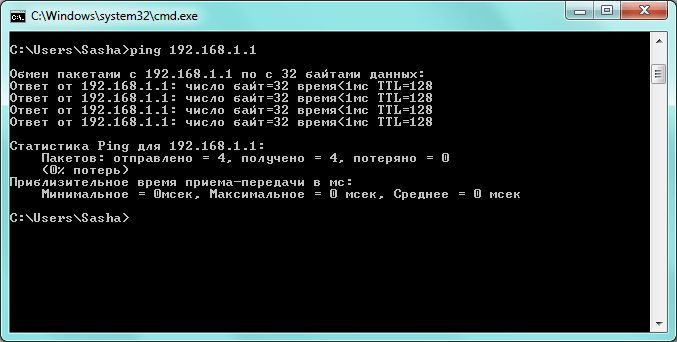 выполнение команды Ping