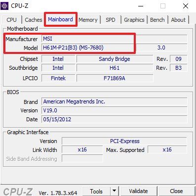 информация о материнской плате в CPU-Z