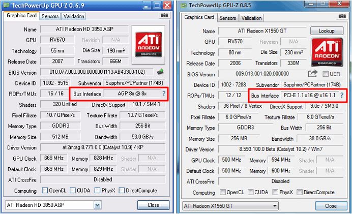 AGP и PCI Express в GPU-Z