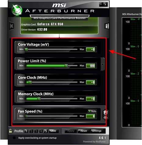 опции в MSI Afterburner