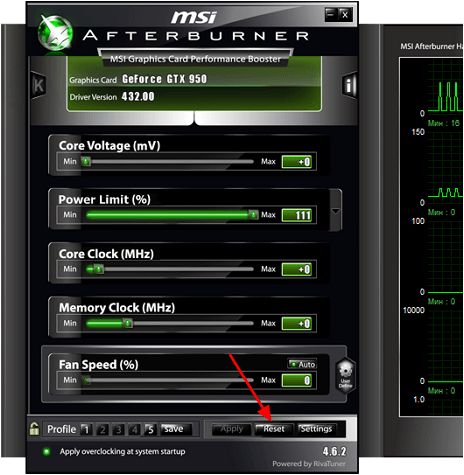 сброс настроек MSI Afterburner