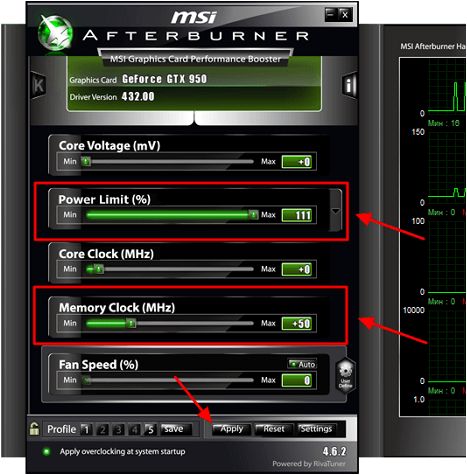 разгон видеопамяти в MSI Afterburner