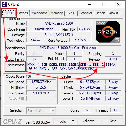 набор инструкций в cpu-z