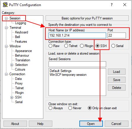 подключение по паролю через PuTTY