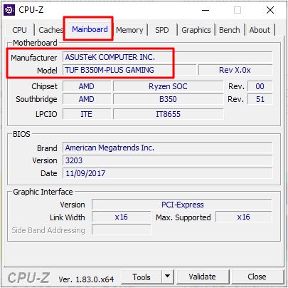 модель материнской платы в программе CPU-Z