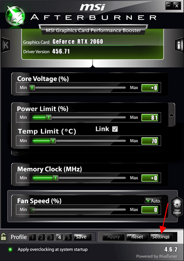 настроить программу MSI Afterburner