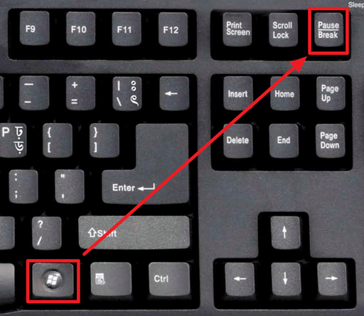 комбинация клавиш Windows + Pause / Break
