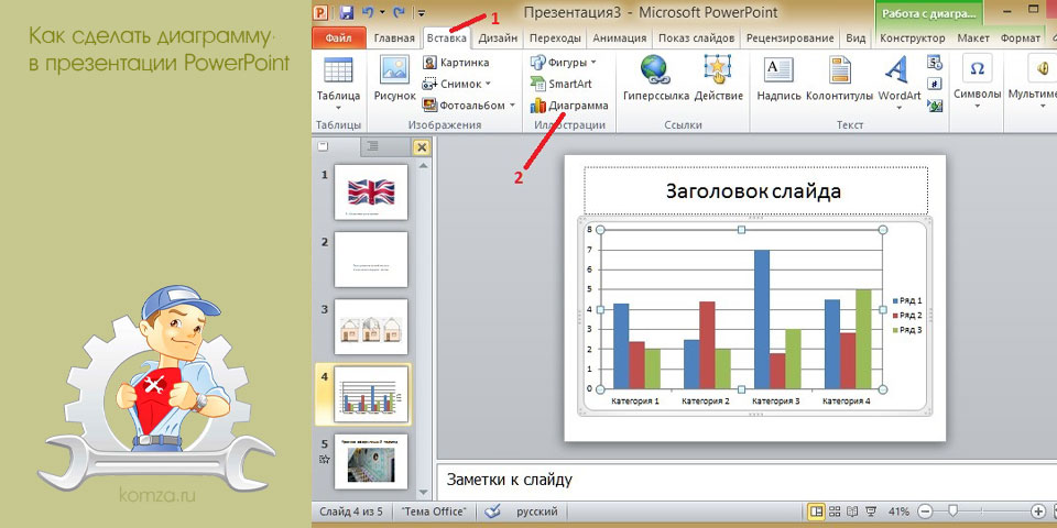 сделать, диаграмма, презентация, powerpoint, вставить диаграмму