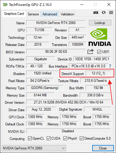 поддержка DirectX 12 в GPU-Z