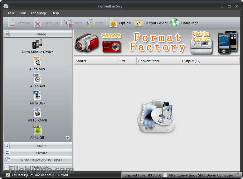 FormatFactory — простой и удобный инструмент для конвертации видео, аудио и графических форматов