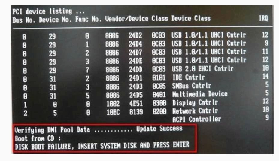 Как решить проблему Disk Boot Failure, Insert System Disk and Press Enter при загрузке ПК или ноутбука  
