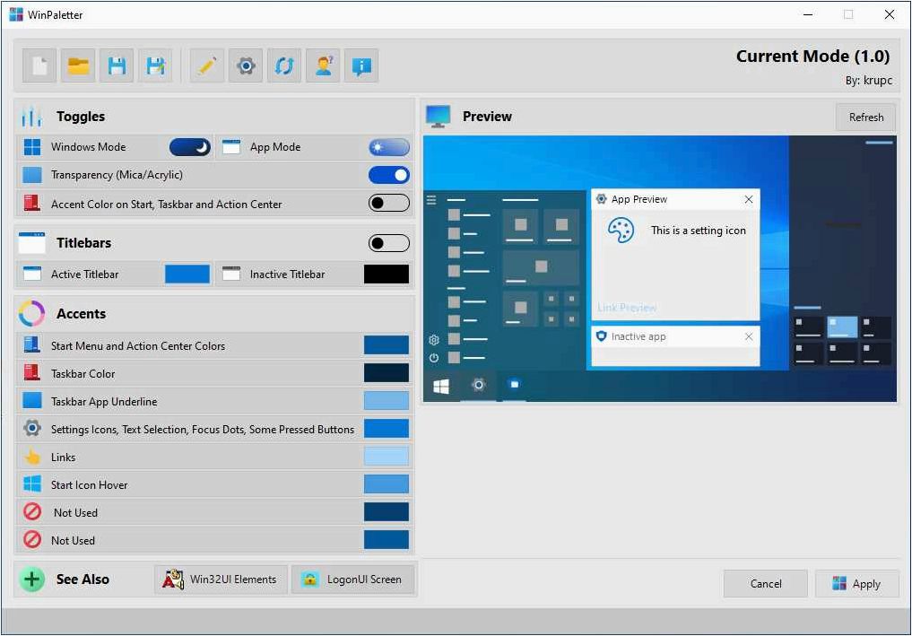 WinPaletter — бесплатная программа для тонкой настройки цветов операционных систем Windows 11 и 10 